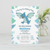 Blauwe groene dinosauruspartij van het Kind Kaart (Staand voorkant)