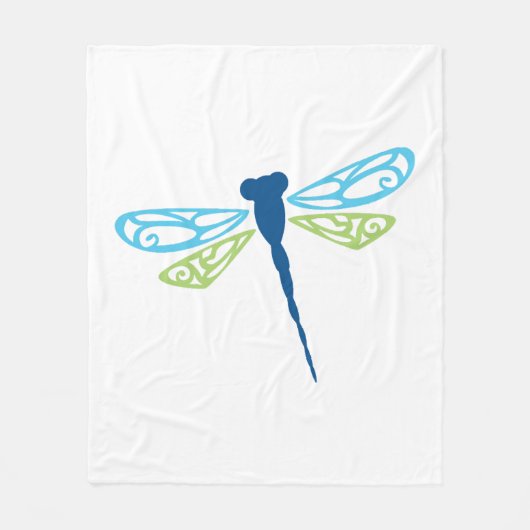 Blauwe & Groene Dragonfly Fleece Deken (Voorkant)