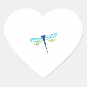 Blauwe & Groene Dragonfly Hart Sticker