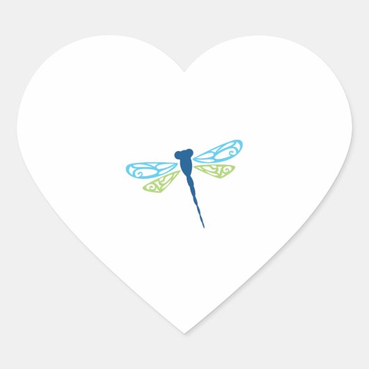 Blauwe & Groene Dragonfly Hart Sticker (Voorkant)