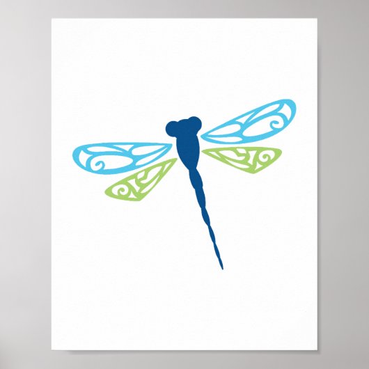 Blauwe & Groene Dragonfly Poster (Voorkant)