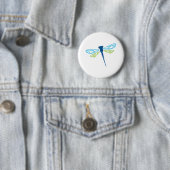 Blauwe & Groene Dragonfly Ronde Button 5,7 Cm (In situ)