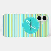Blauwe groene eenvoudige elegant Stripes Monogram  Case-Mate iPhone Case (Achterkant (horizontaal))