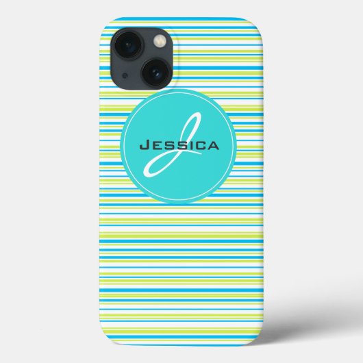 Blauwe groene eenvoudige elegant Stripes Monogram  Case-Mate iPhone Case (Achterkant)