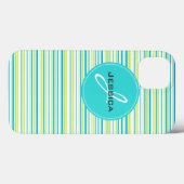 Blauwe groene eenvoudige elegant Stripes Monogram  Case-Mate iPhone Case (Achterkant (horizontaal))