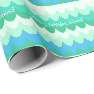 Blauwe, groene en Blauwgroen geometrische Zee golv Cadeaupapier
