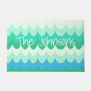 Blauwe, groene en Blauwgroen geometrische Zee golv Deurmat
