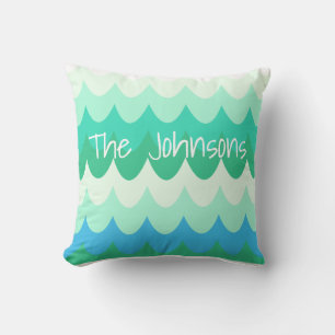 Blauwe, groene en Blauwgroen geometrische Zee golv Kussen
