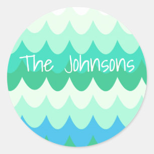 Blauwe, groene en Blauwgroen geometrische Zee golv Ronde Sticker