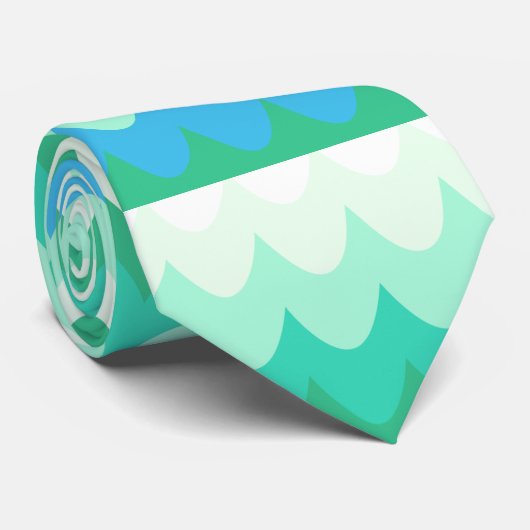 Blauwe, groene en Blauwgroen geometrische Zee golv Stropdas (Opgerold)