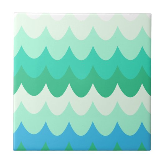 Blauwe, groene en Blauwgroen geometrische Zee golv Tegeltje (Voorkant)