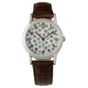 Blauwe, groene en bruine Stippen Horloge