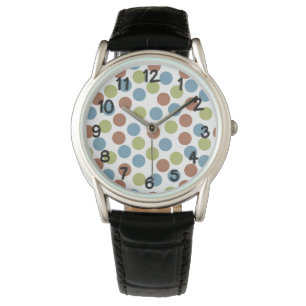 Blauwe, groene en bruine Stippen Horloge