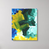 Blauwe, groene en gele abstracte penseelstreken canvas afdruk (Voorkant)