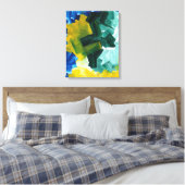 Blauwe, groene en gele abstracte penseelstreken canvas afdruk (Insitu (Slaapkamer))