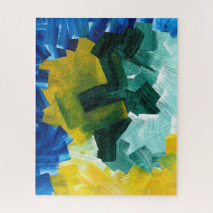 Blauwe, groene en gele Abstracte penseelstreken Legpuzzel