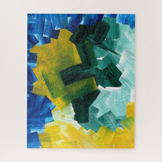 Blauwe, Groene en Gele Abstracte Penseelstreken Legpuzzel (Verticaal)