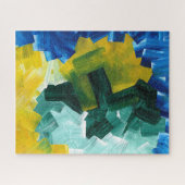 Blauwe, Groene en Gele Abstracte Penseelstreken Legpuzzel (Horizontaal)