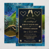 Blauwe, groene en goudbruine paardenbonnen kaart (Voorkant / Achterkant)