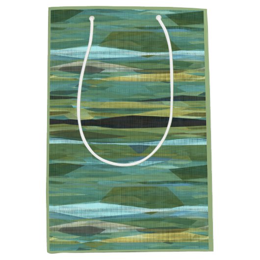 Blauwe groene en grijze moderne kunst medium cadeauzakje (Voorkant)