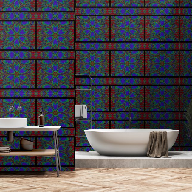 Blauwe, Groene en Rode Dageraad Behang (Badkamer)