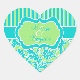 Blauwe, Groene, en Witte Gestreepte Damast Sticker