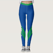 Blauwe groene en witte moderne grafische Leggings (Voorkant)