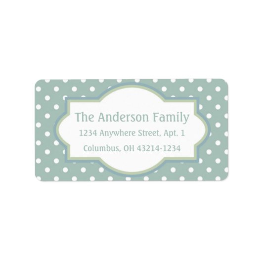 Blauwe groene en witte poka-puntretour-adreslabels etiket (Voorkant)
