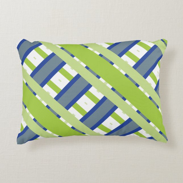 Blauwe groene en witte strepen accent kussen (Voorkant)
