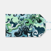 Blauwe, groene en witte ziren Abstracte fluïde kun Cadeaulabel (Voorkant (Horizontaal))