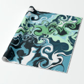 Blauwe, groene en witte ziren Abstracte fluïde kun Cadeaupapier (Uitgerold)