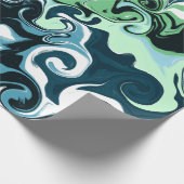 Blauwe, groene en witte ziren Abstracte fluïde kun Cadeaupapier (Hoek)