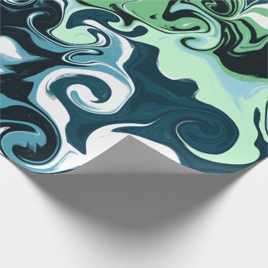 Blauwe, groene en witte ziren Abstracte fluïde kun Cadeaupapier (Hoek)