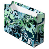 Blauwe, groene en witte ziren Abstracte fluïde kun Groot Cadeauzakje (Voorkant Gekanteld)