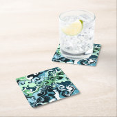 Blauwe, groene en witte ziren Abstracte fluïde kun Kartonnen Onderzetters (Insitu)