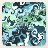 Blauwe, groene en witte ziren Abstracte fluïde kun Kartonnen Onderzetters (Voorkant)