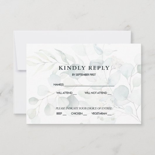 Blauwe groene Eucalyptus Weddenschap RSVP Reactie Kaart (Voorkant)