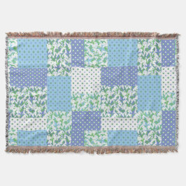 Blauwe groene faux patchwork Snowdrops en pooldots Deken