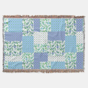 Blauwe groene faux patchwork Snowdrops en pooldots Deken