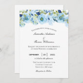 Blauwe groene Floral Elegant Formal Wedding Kaart (Voorkant / Achterkant)