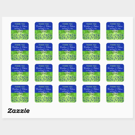 Blauwe, groene Floral, hartenbruiloft voor Sticker (Vel)