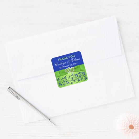 Blauwe, groene Floral, hartenbruiloft voor Sticker (Envelop)