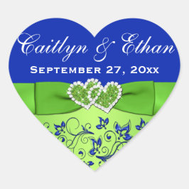 Blauwe, groene Floral, hartenbruiloft voor Sticker
