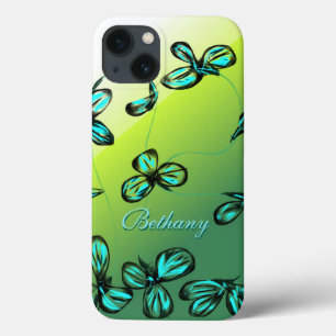 Blauwe groene Floral iPad mini-draagtas *pas aan* iPhone 13 Hoesje
