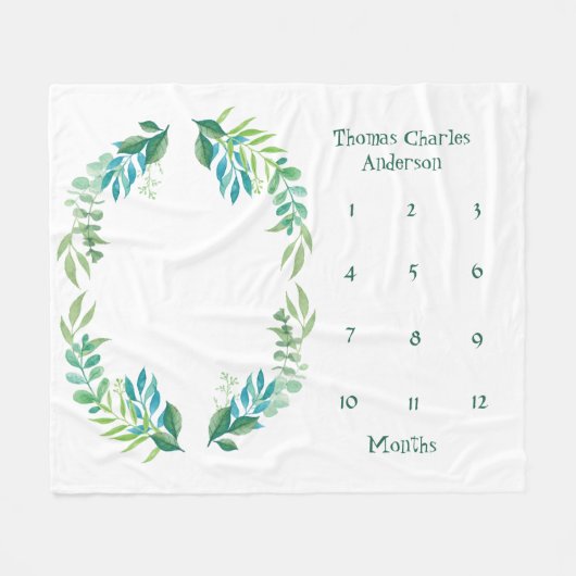 Blauwe groene Floral laat Baby Milestone Boy Baby Fleece Deken (Voorkant (Horizontaal))