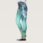 Blauwe groene Floral Leggings (Links)