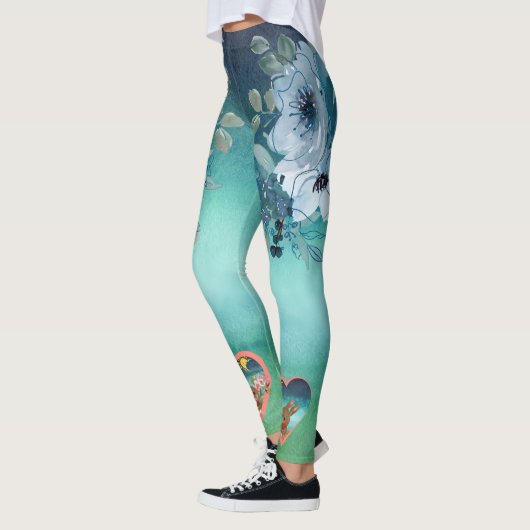 Blauwe groene Floral Leggings (Links)