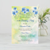 Blauwe groene Floral Waterverf Birthday Party Kaart (Staand voorkant)