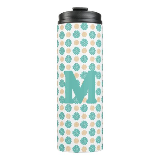 blauwe groene florale thermische trommel thermosbeker (Voorkant)