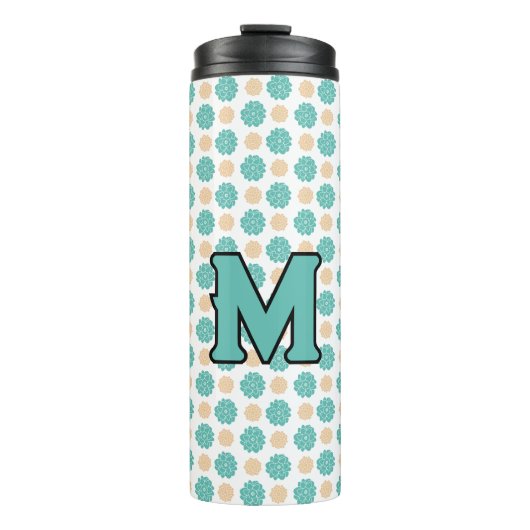 blauwe groene florale thermische trommel thermosbeker (Voorkant)